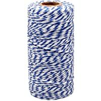 Hilo de Algodón Cuerda de Navidad de 100M para Envolver Regalos- Manualidades- Cocina- Decoración - Azul Oscuro y Blanco